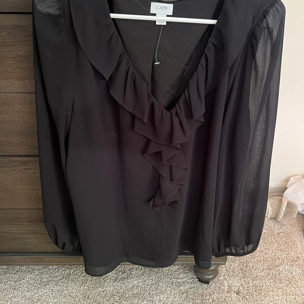 J. Crew Black Ruffled Long Sleeve Blouse